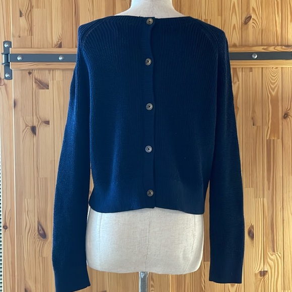 NEW VELVET BY GRAHAM & SPENCER KARLY NAVY REVERSIBLE COTTON CARDIGAN SWEATER S - Picture 2 of 8